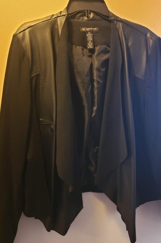INC Draped Front Black Faux-Leather Jacket